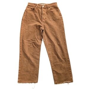 PacSun Dad Jeans High Waisted Straight Leg Brown Pants Raw Hem Button Fly 27x23